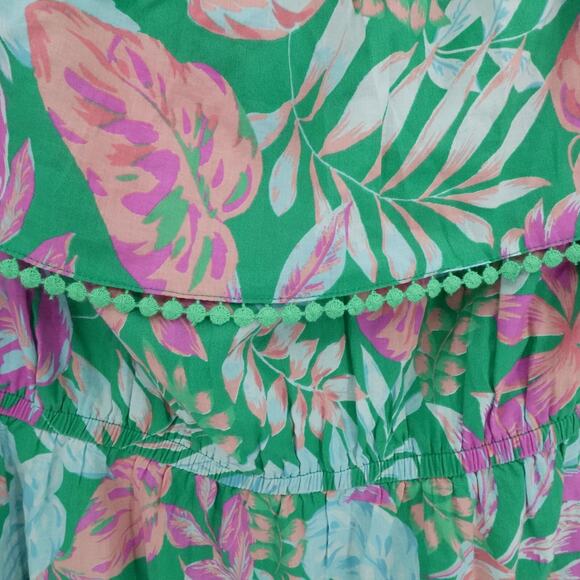 Tropical Ruffle Sundress 2X‎ Off Shoulder Floral Leafy Print Summer Resortwear - Picture 4 of 13
